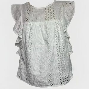Sanctuary Eyelet Blouse Top S Women's White Lace Boho Trim Ruffle Dainty Cotton